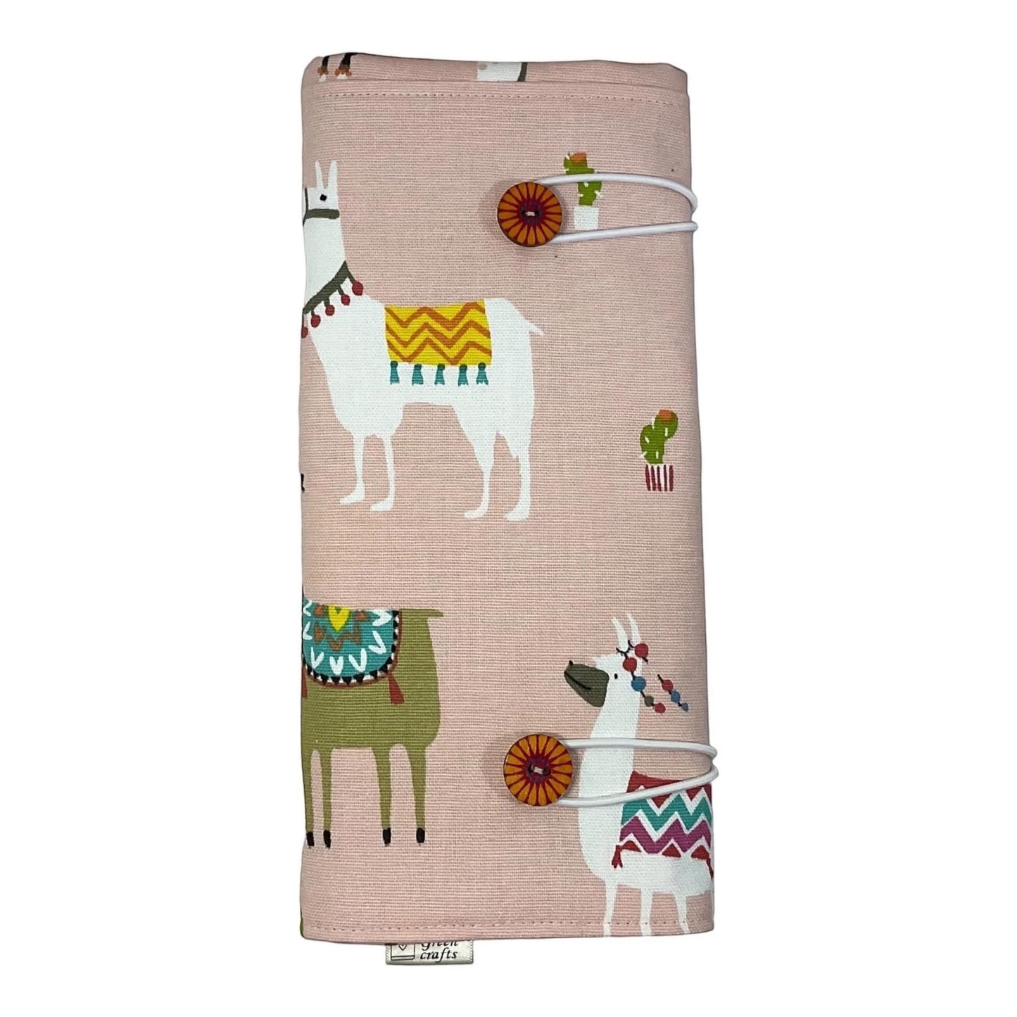 Double pointed knitting needle case with llamas