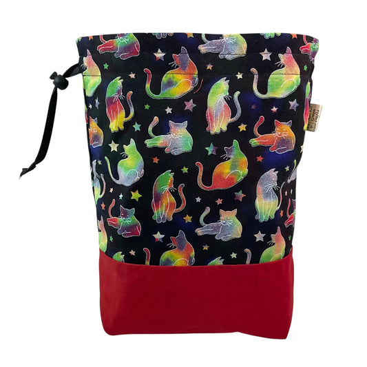 Knitting and crochet drawstring Two at a time project bag with foxes print