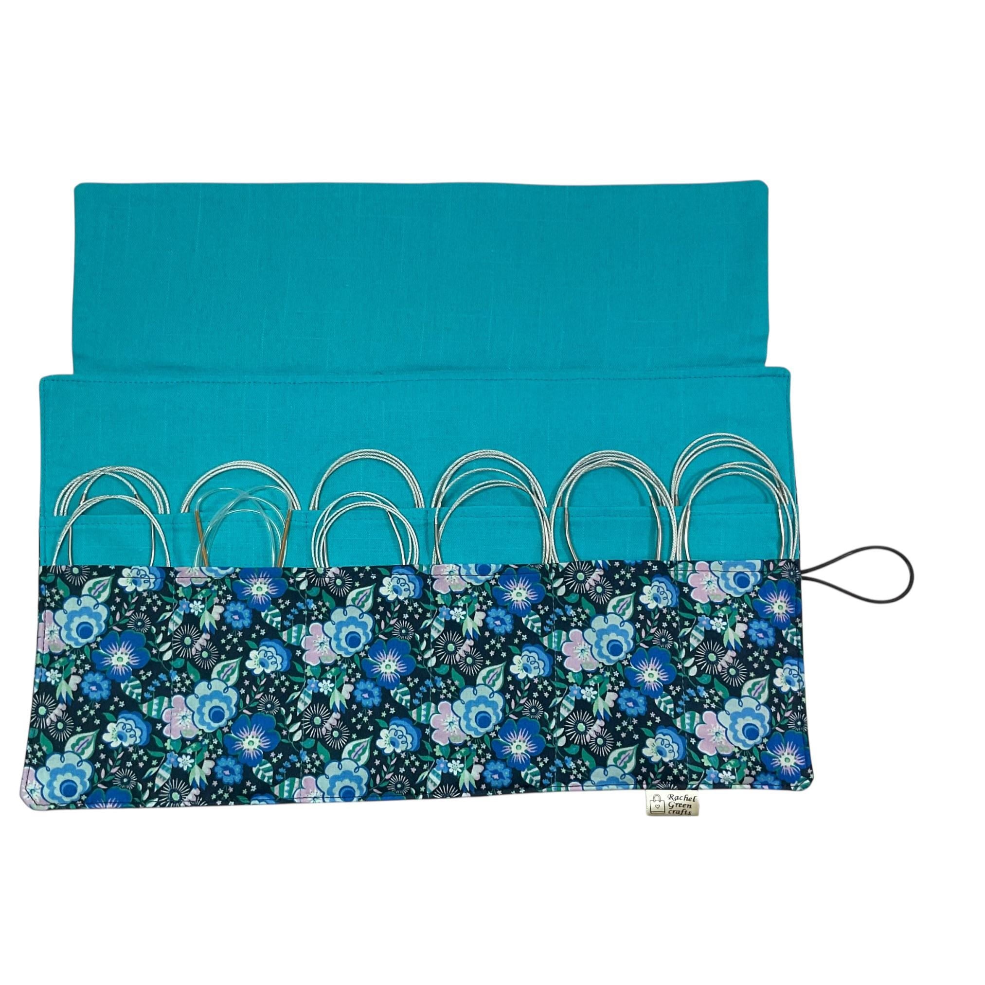 Circular needle case made from Liberty floral fabric, fixed circular sock needle pouch, knitting needle roll, knitters gift, needle holder,