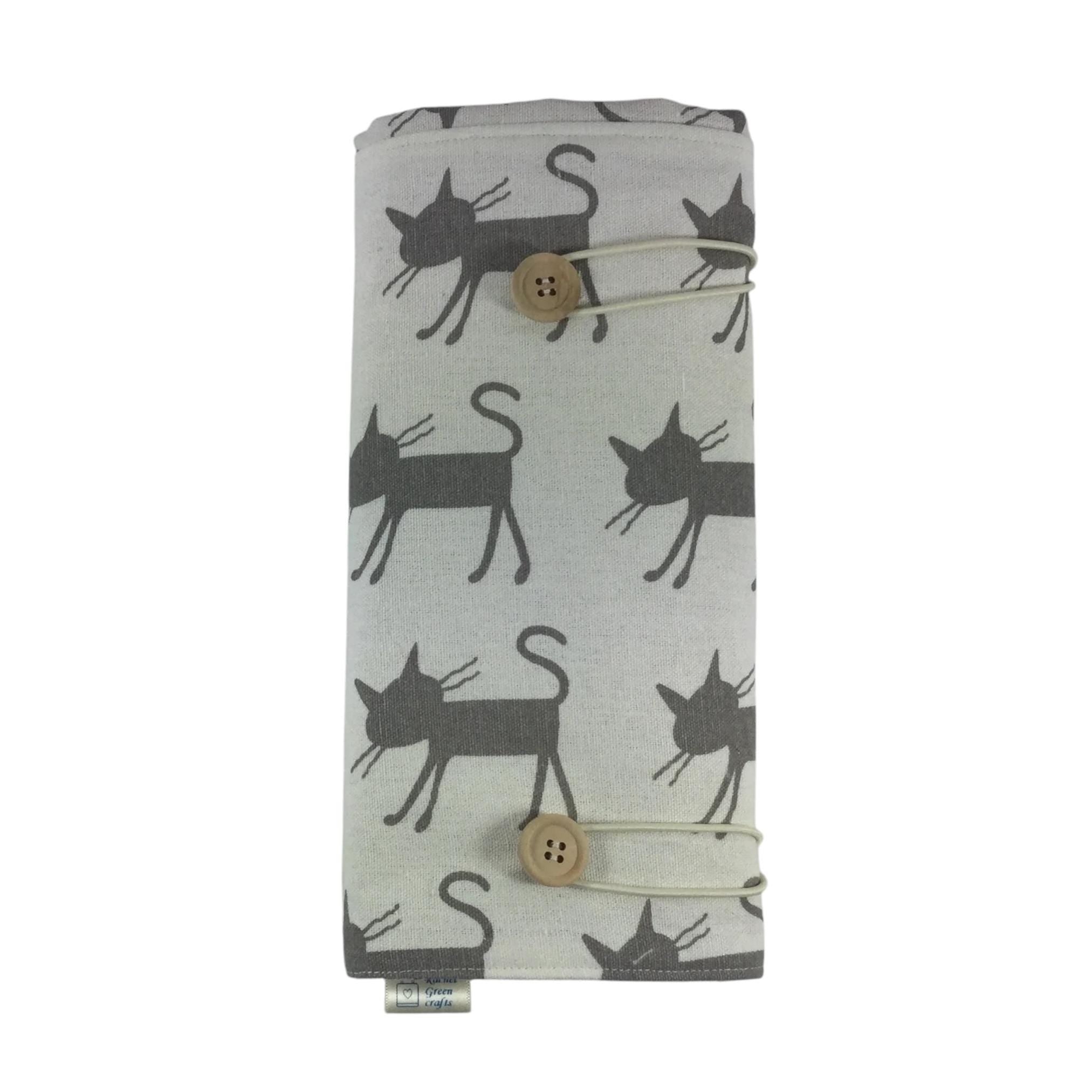 Double pointed knitting needle case with cats,  DPN or crochet hook case, sock knitters gift,