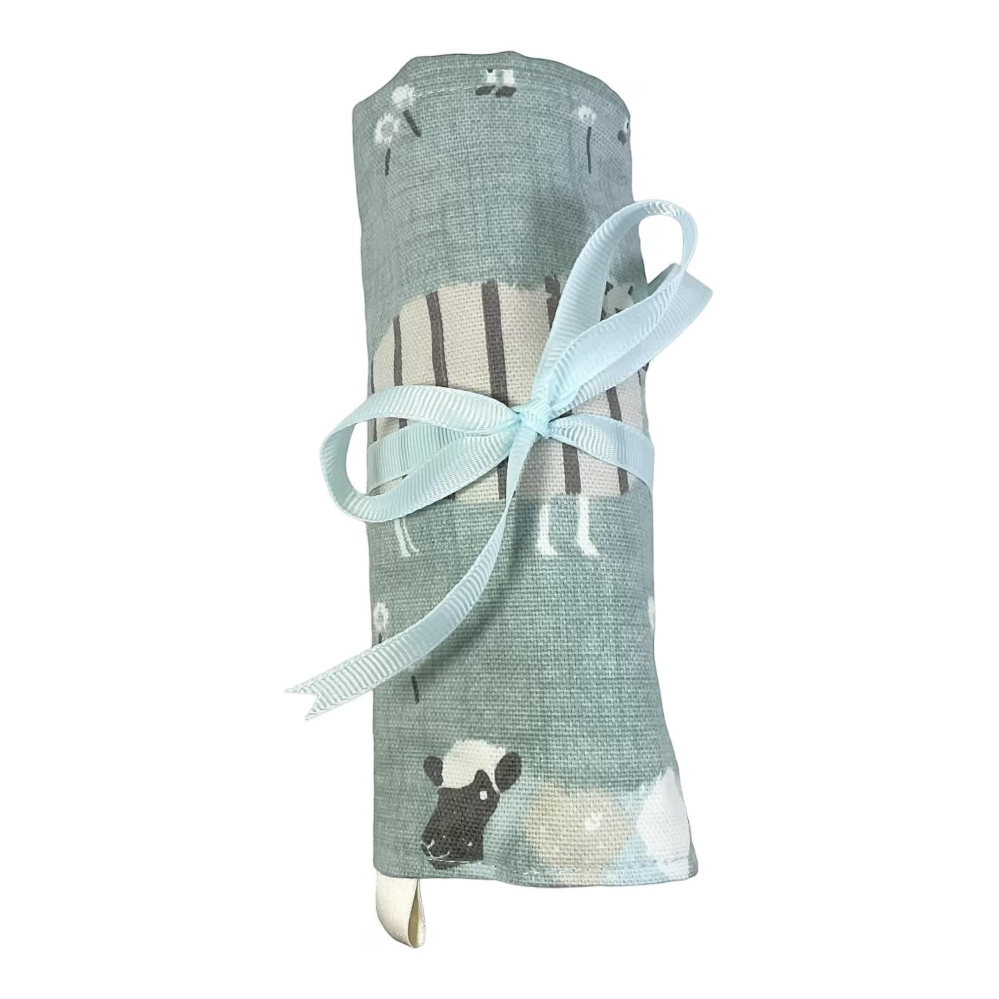 Crochet hook case with blue sheep, ergonomic hook organiser, roll up case, Sheep lover gift, knitters gift, Crochet gift,  hook storage