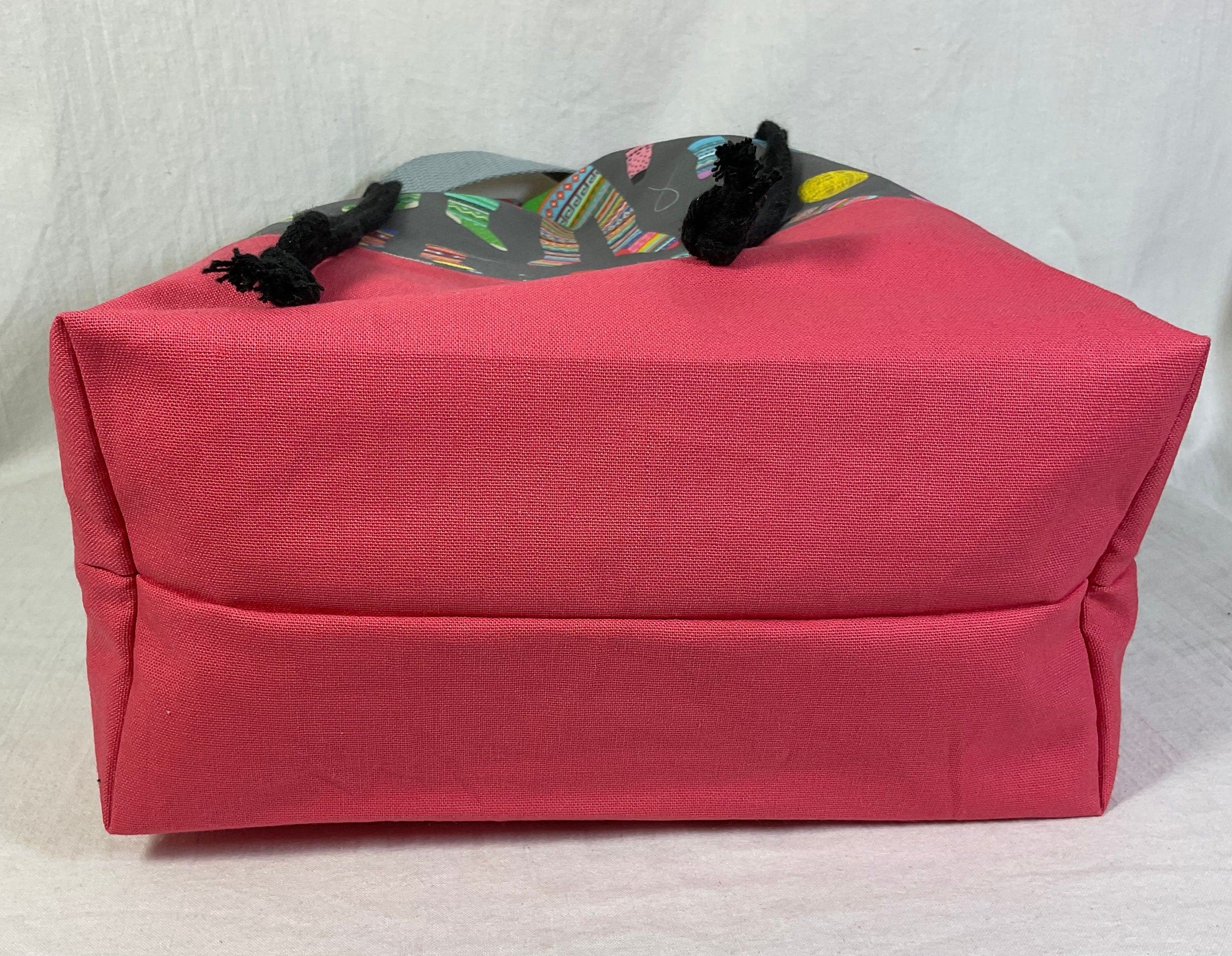 Extra Large drawstring knitting bag with Scandinavian sock print, multi pockets project bag with handles