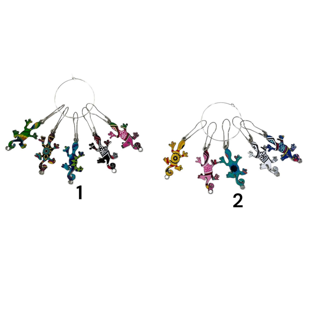 Lizard Stitch markers for knitting and crochet, enamelled colourful progress charms, lace markers, reptile lover knitters gift, place keeper
