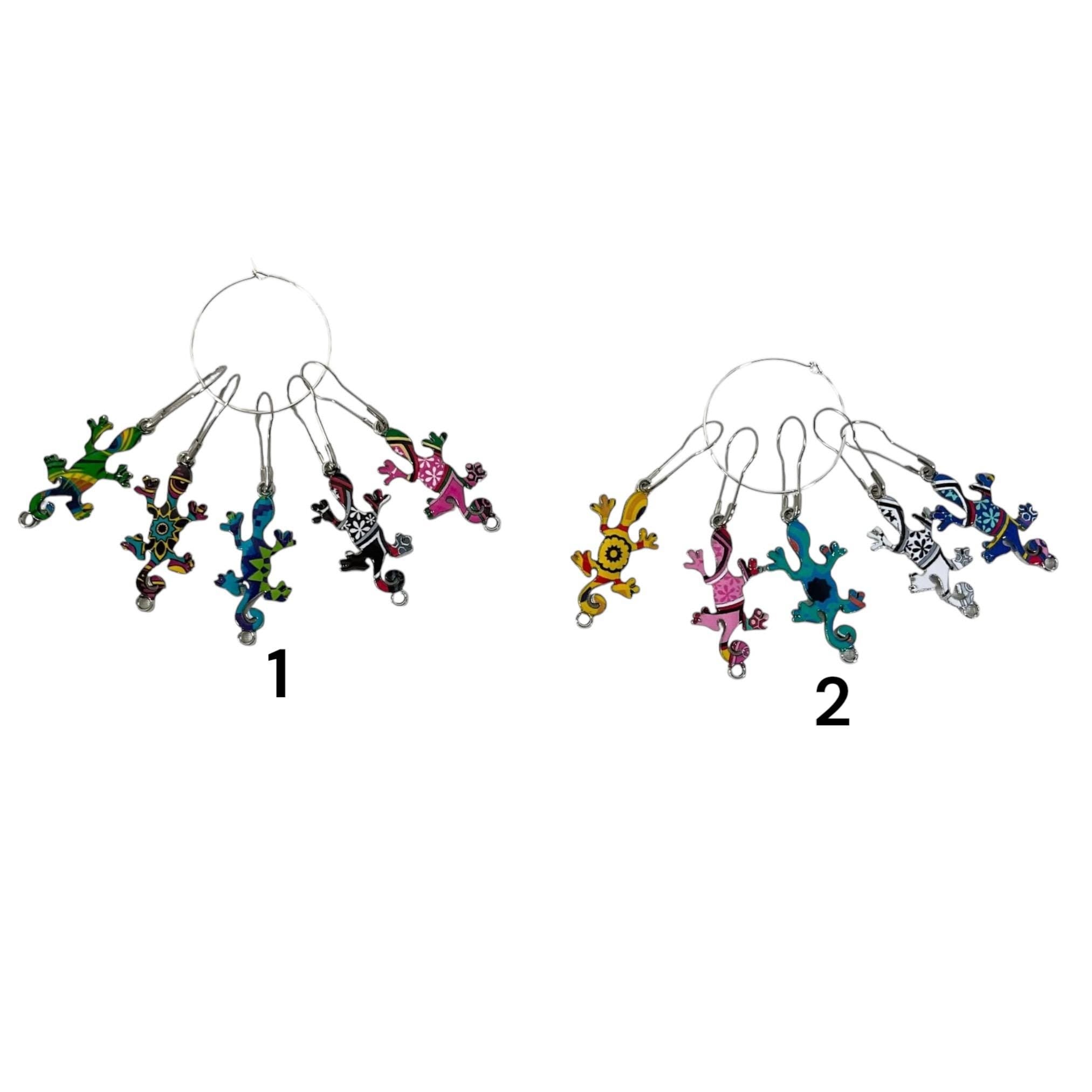 Lizard Stitch markers for knitting and crochet, enamelled colourful progress charms, lace markers, reptile lover knitters gift, place keeper