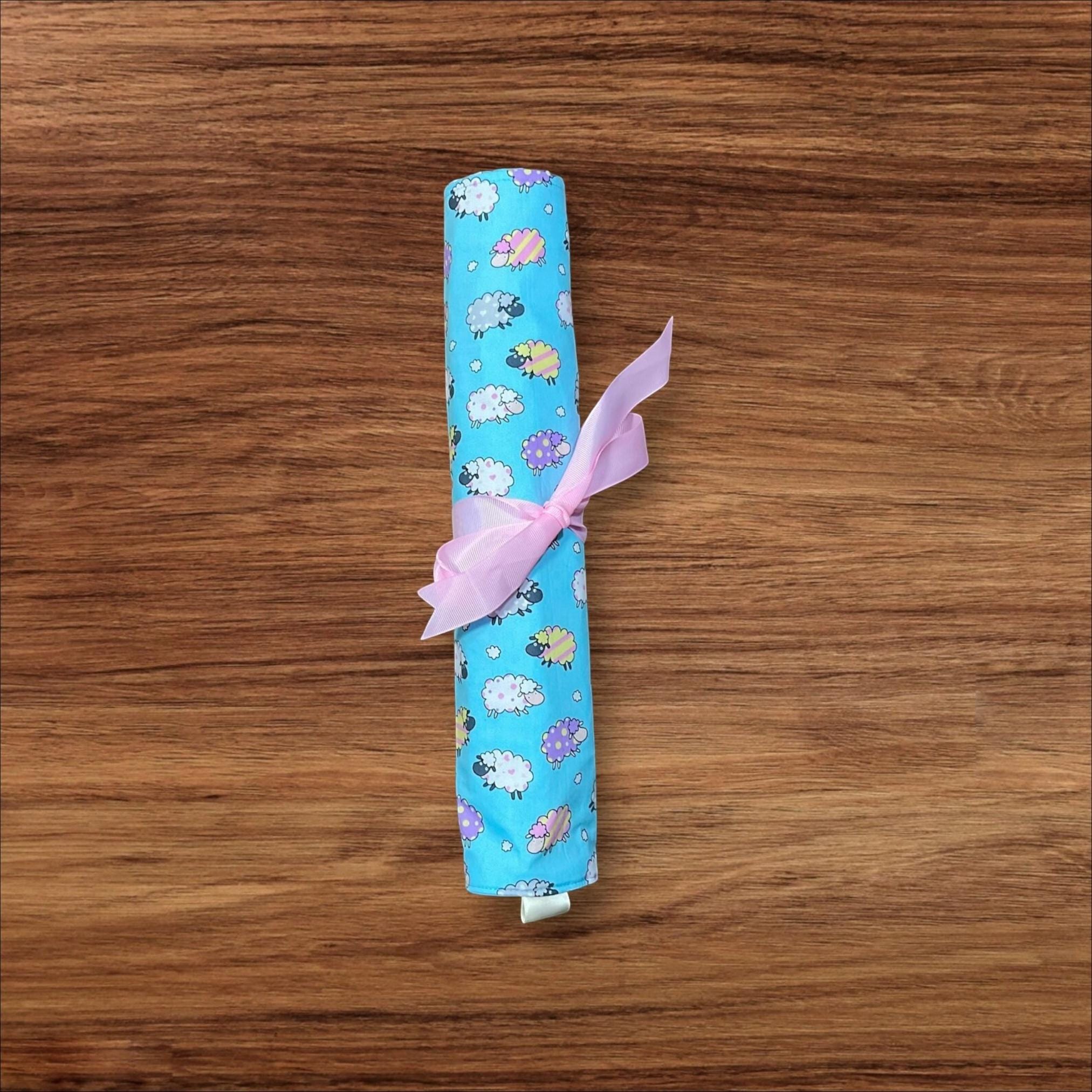 Straight knitting needle case with sheep, colourful needle roll, needle storage, knitters gifts and accessories accessories,