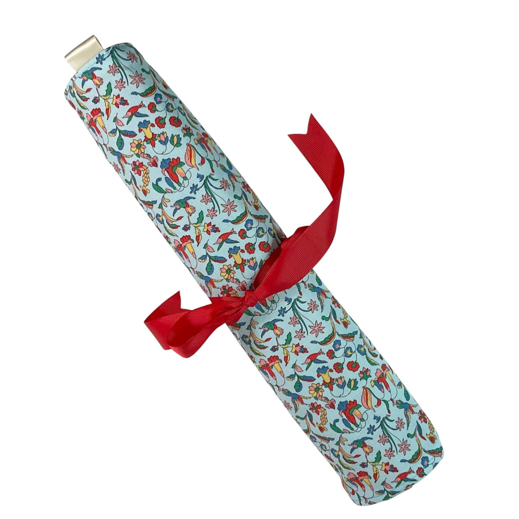 Liberty floral print Straight knitting needle case, bird needle roll, ribbon tie storage, crafting accessories, knitters gift, organiser