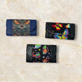 Ladies purse in faux leather and cotton canvas fabric, concertina style coin and card wallet, butterfly, cats and strawberry thief print