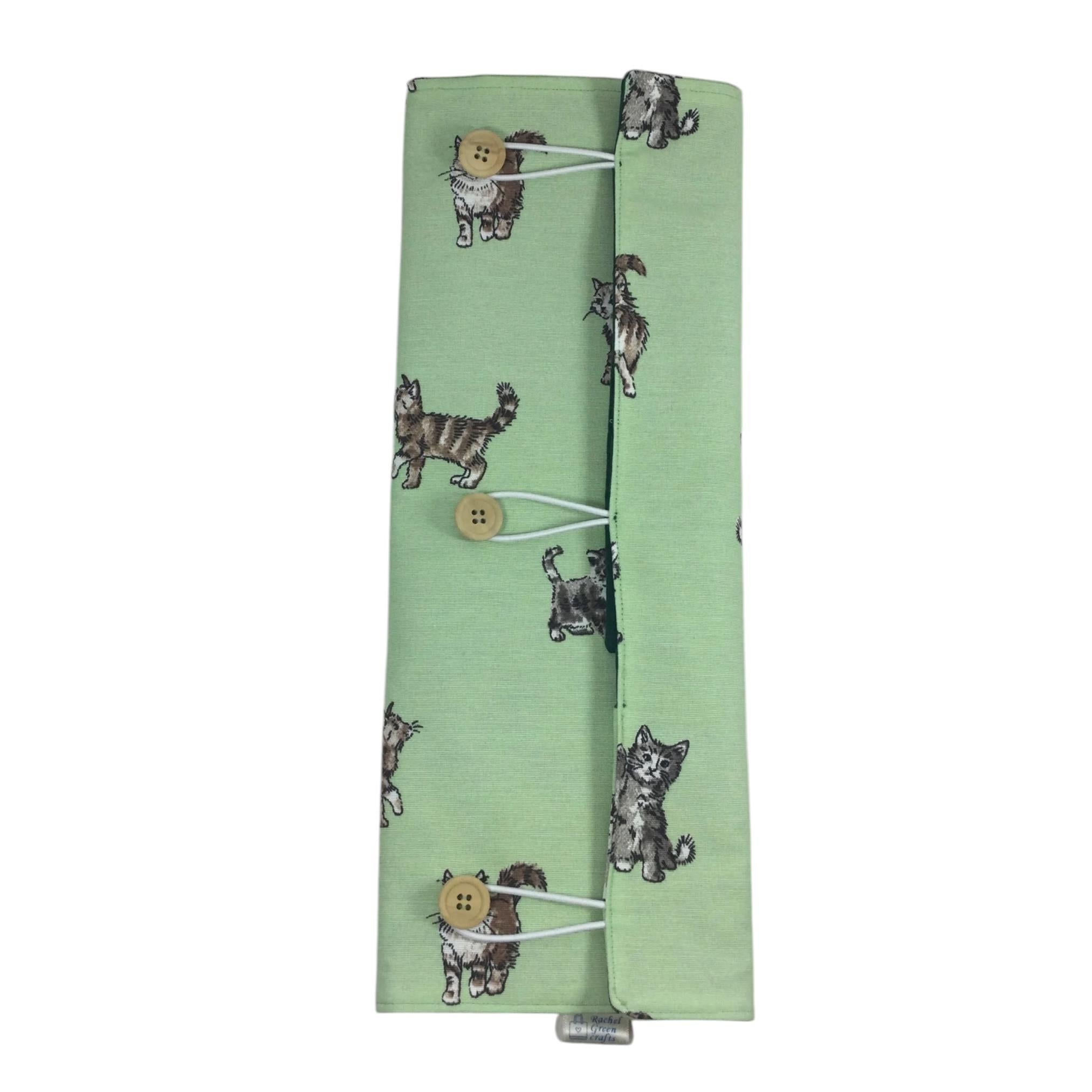 Straight and circular knitting needle case with cats  print, heavy weight storage pouch, long needles wallet, fixed sock needle