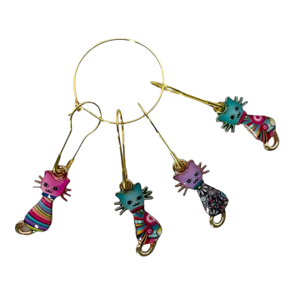 Cat Stitch markers for knitting and crochet, enamelled colourful progress charms, crochet lace markers, knitters gift , place keeper