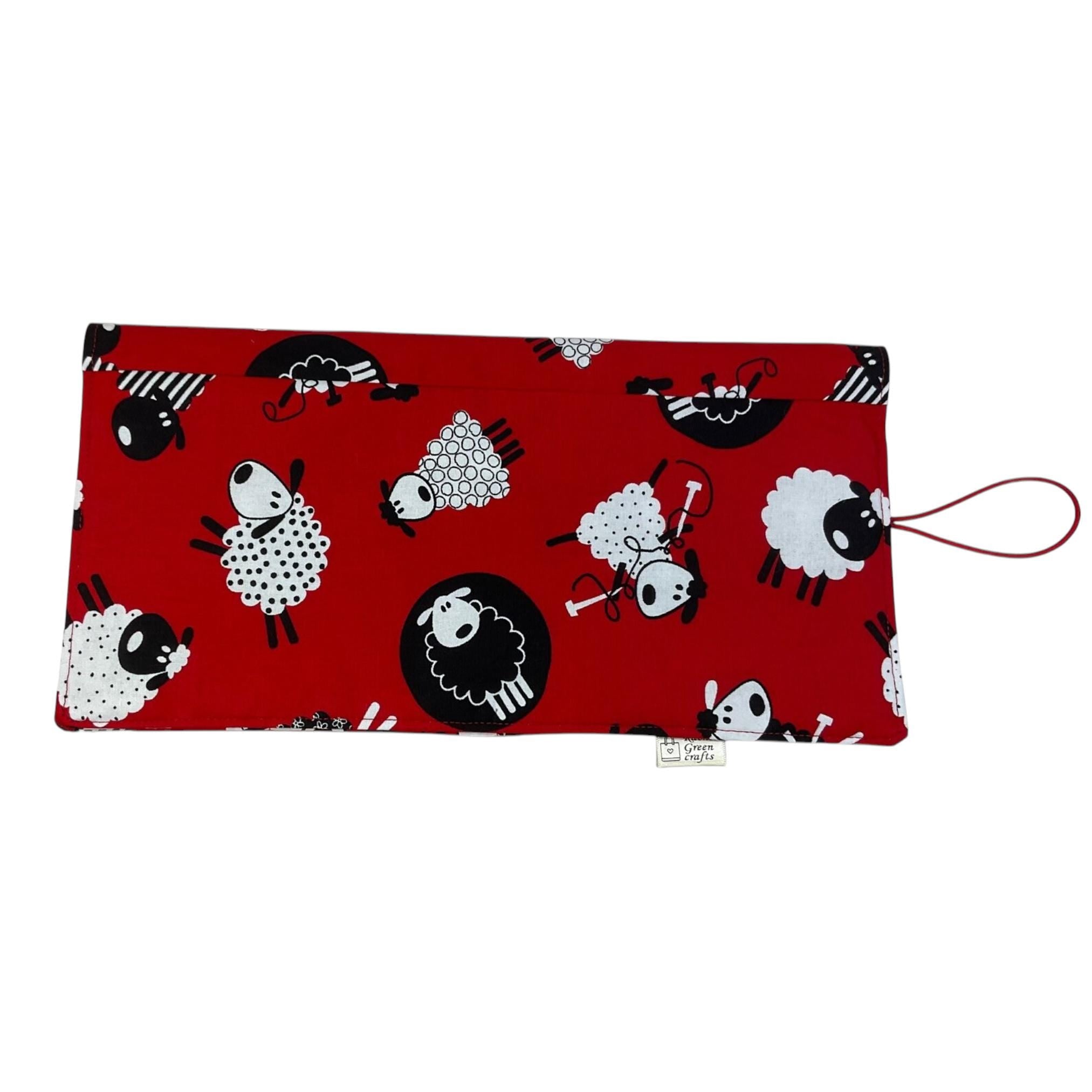 Interchangeable knitting needle case with knitting  sheep, holds 2 sets, addi case, chiagoo wallet, knit pro organiser, hiya hiya pouch