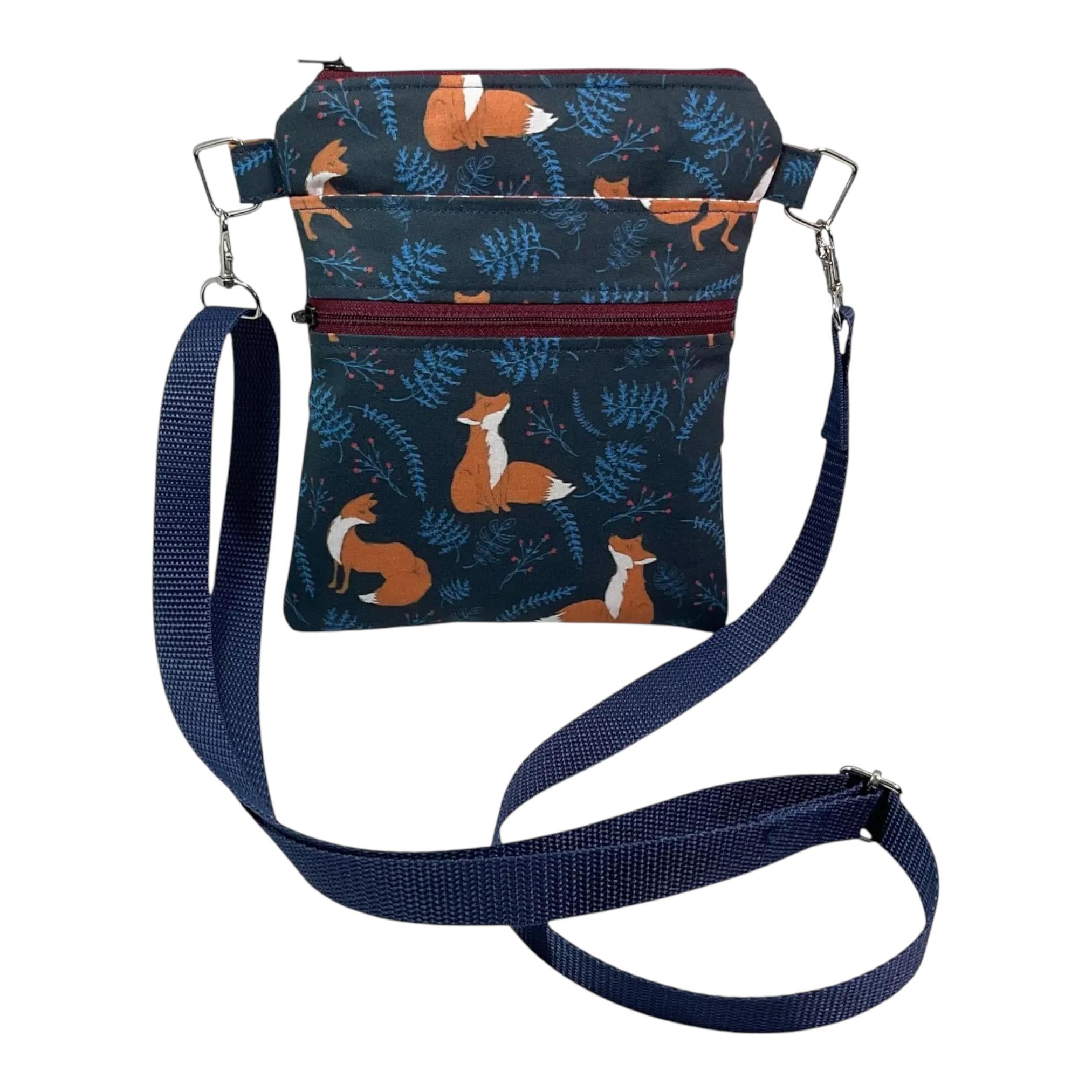 Fox print small shoulder phone bag, Fox and owl handbag, woodland  teenager purse, essentials bag
