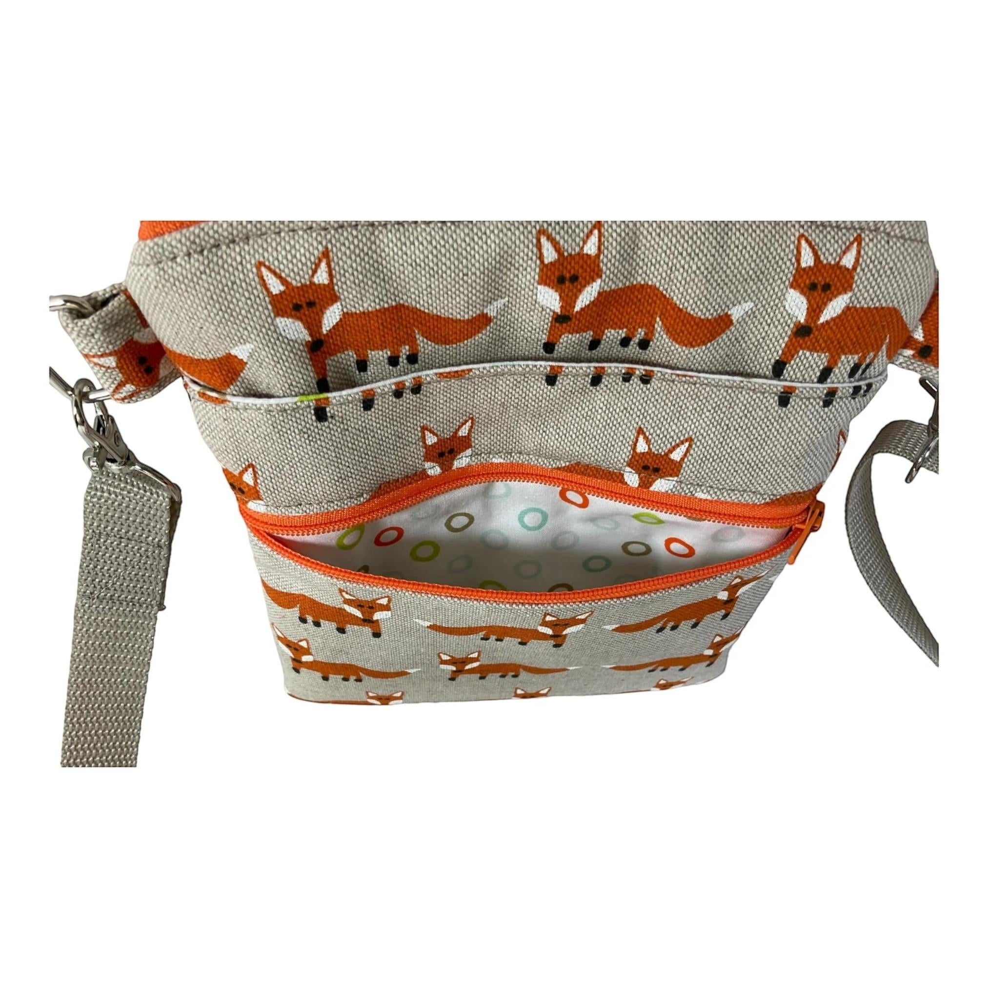 Fox print small shoulder phone bag, Fox and owl handbag, woodland  teenager purse, essentials bag