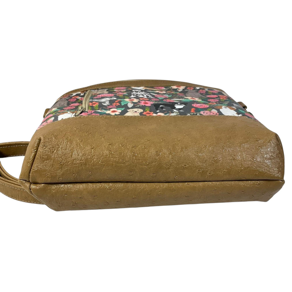 Handbag in faux leather and dog print,  vegan ladies gift, crossbody bag, shoulder zip pouch