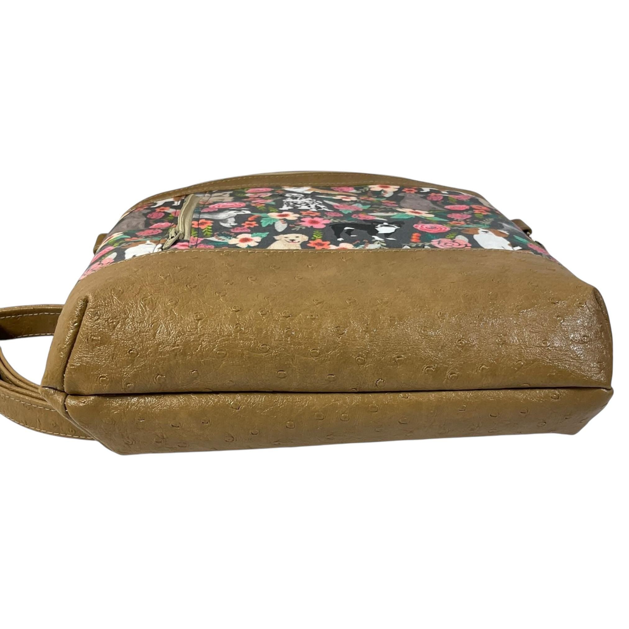 Handbag in faux leather and dog print,  vegan ladies gift, crossbody bag, shoulder zip pouch