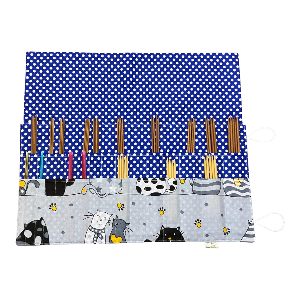 Double pointed knitting needle case with cats,  DPN or crochet hook case, sock knitters gift,