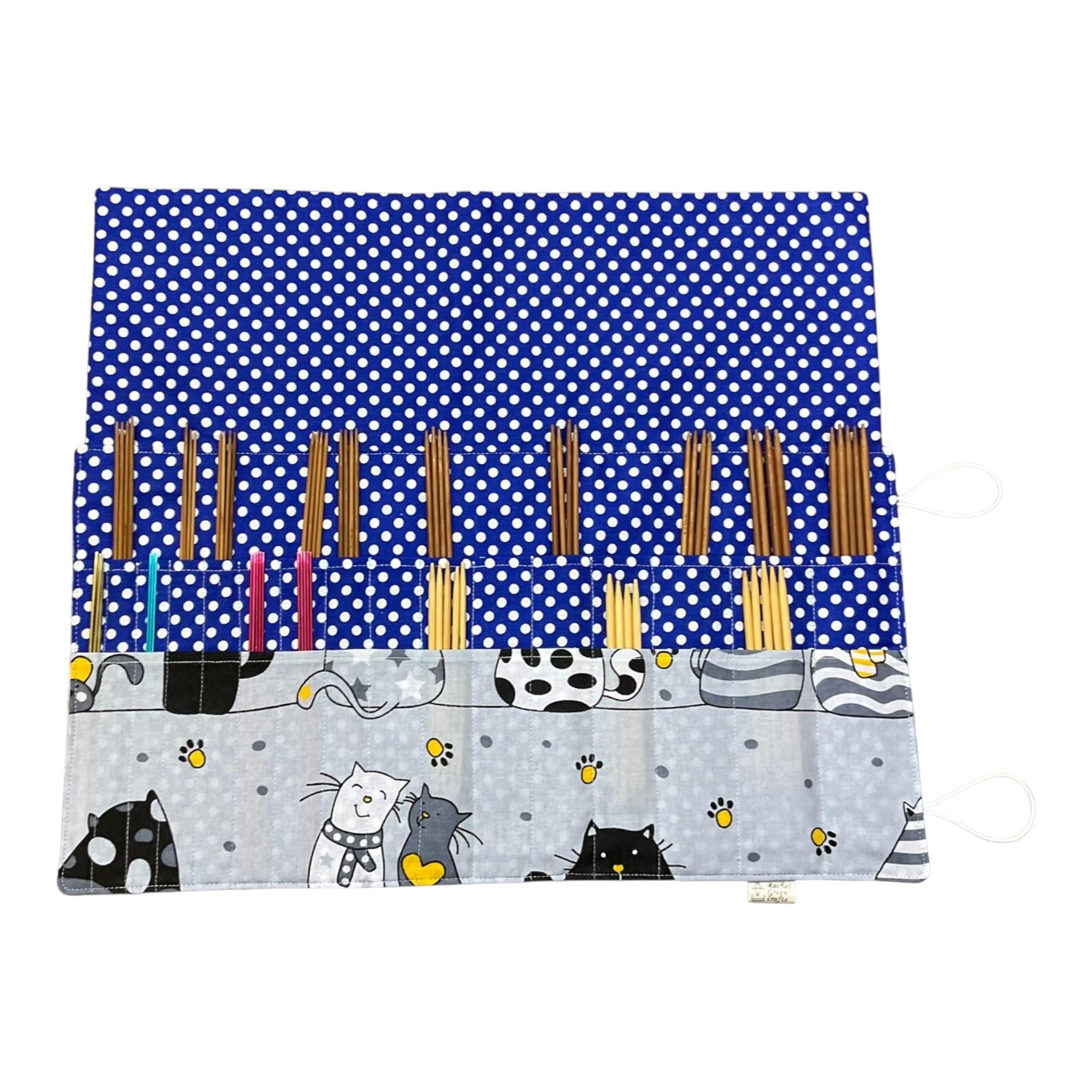 Double pointed knitting needle case with cats,  DPN or crochet hook case, sock knitters gift,