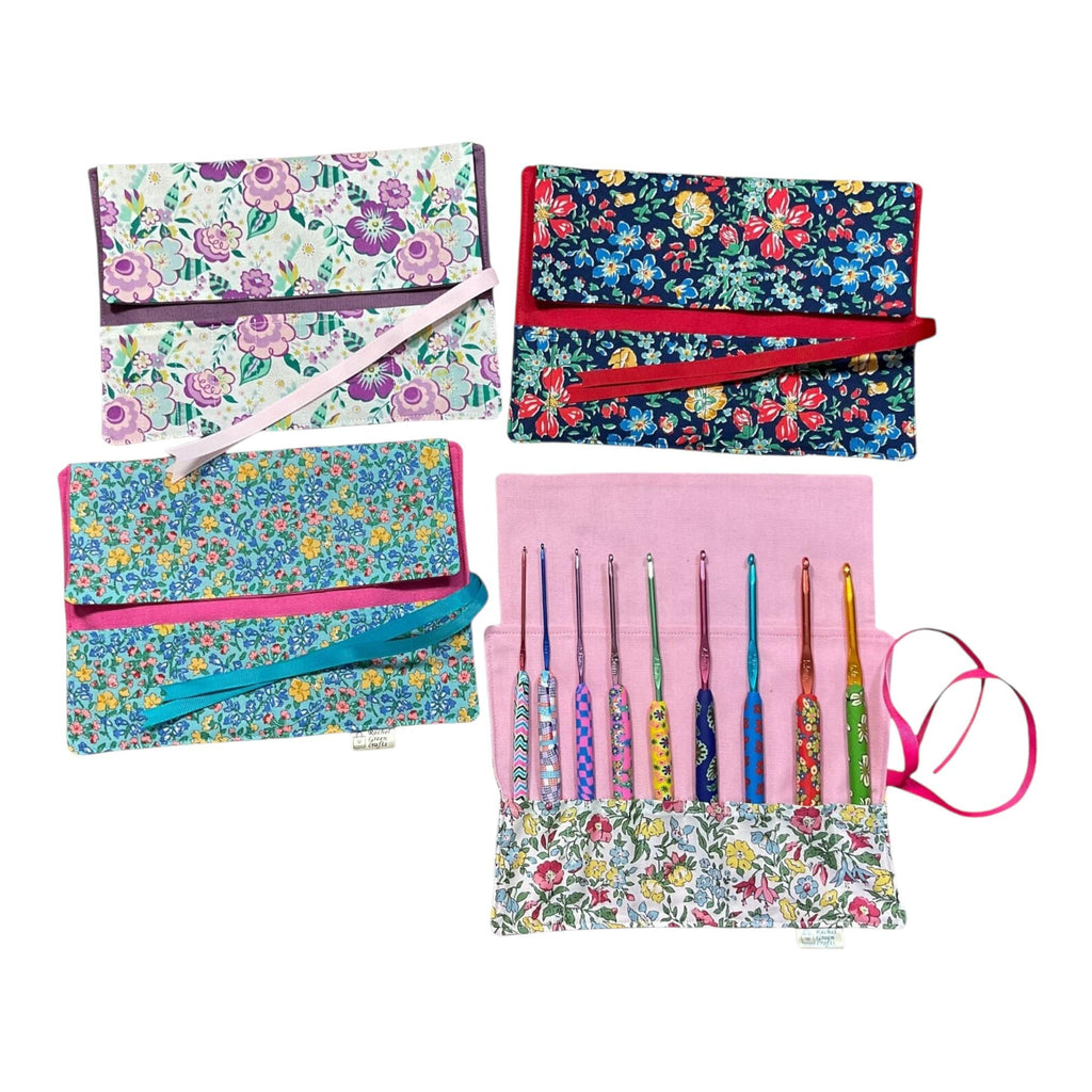 Floral Crochet Hook Set: Liberty Fabric Case, Ergonomic Handles (2mm-6mm)