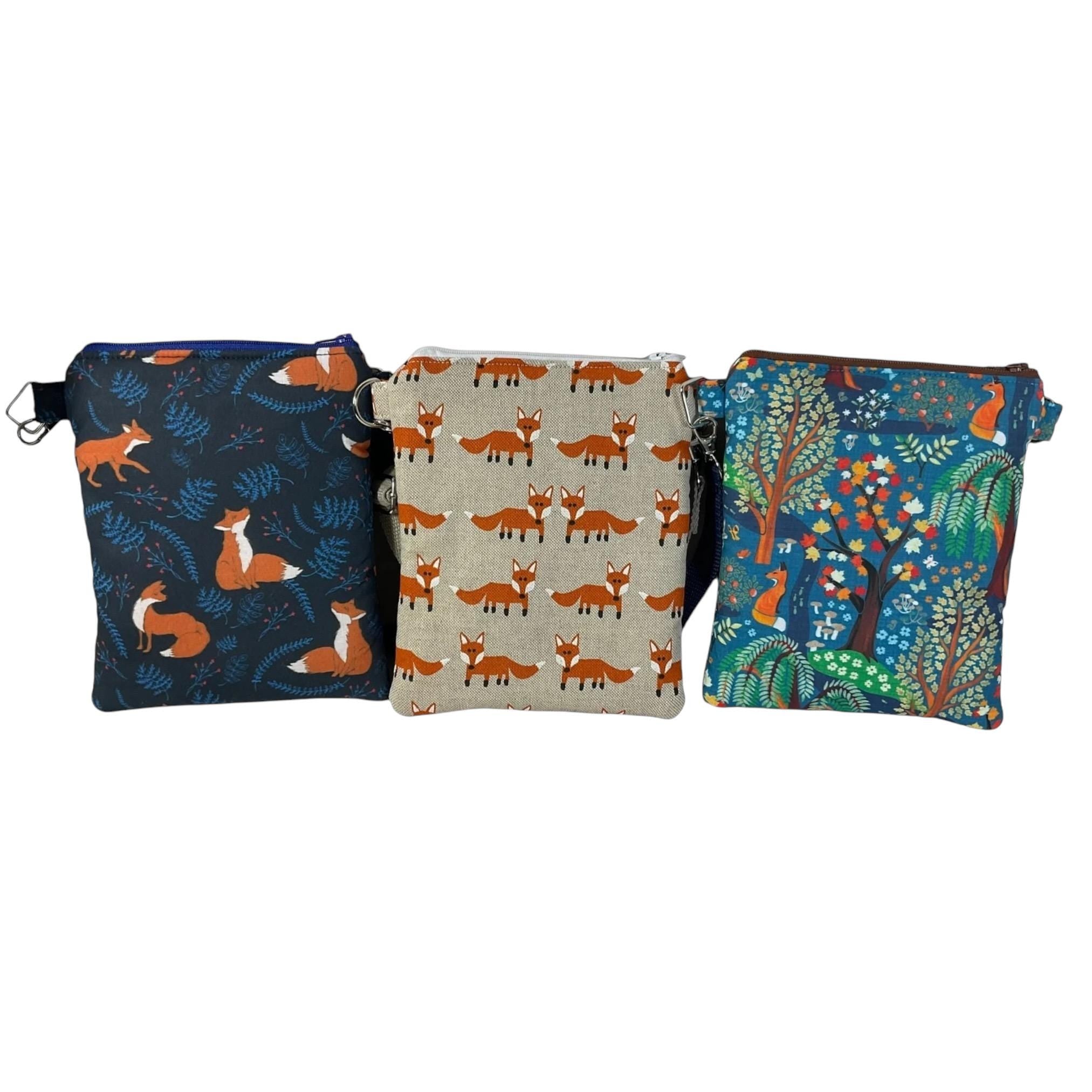 Fox print small shoulder phone bag, Fox and owl handbag, woodland  teenager purse, essentials bag