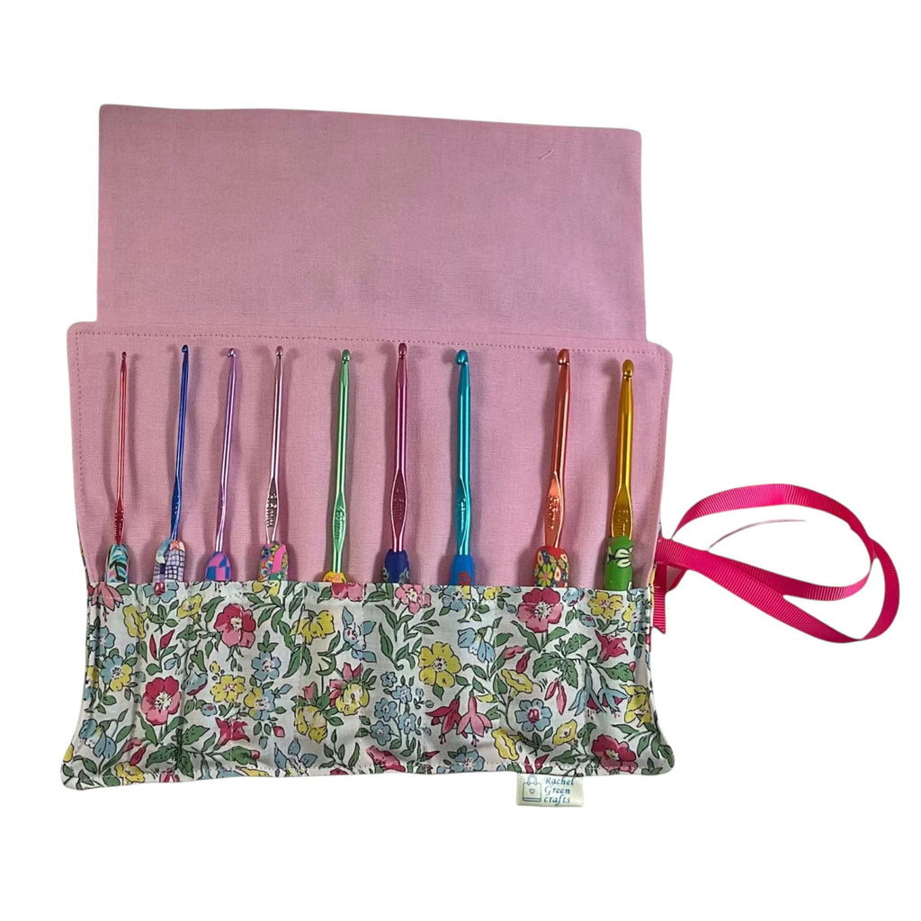 Floral Crochet Hook Set: Liberty Fabric Case, Ergonomic Handles (2mm-6mm)