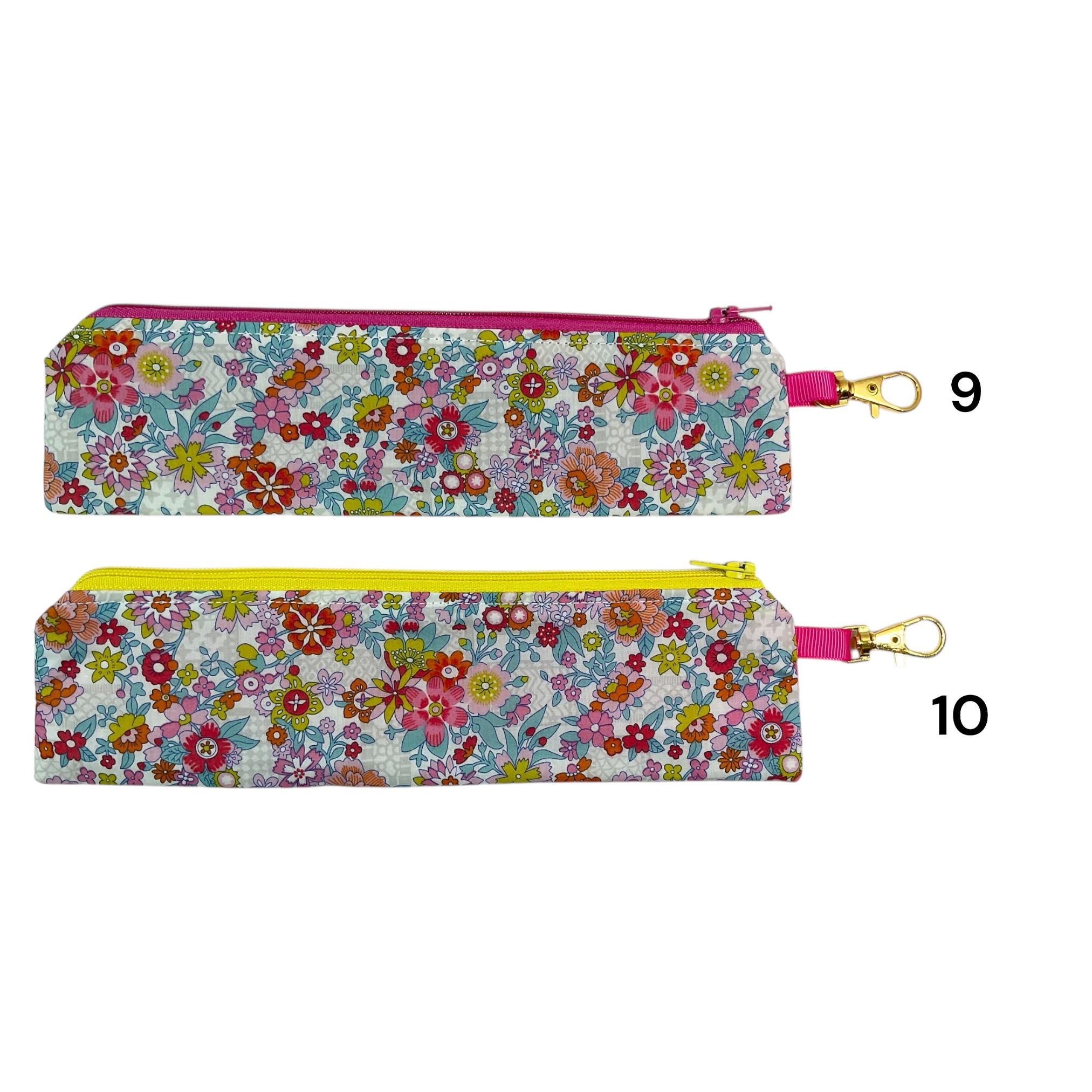 Liberty fabric slim pencil case, floral skinny zip pouch with lanyard clip, small items pouch, nail file storage, medical female sanitary
