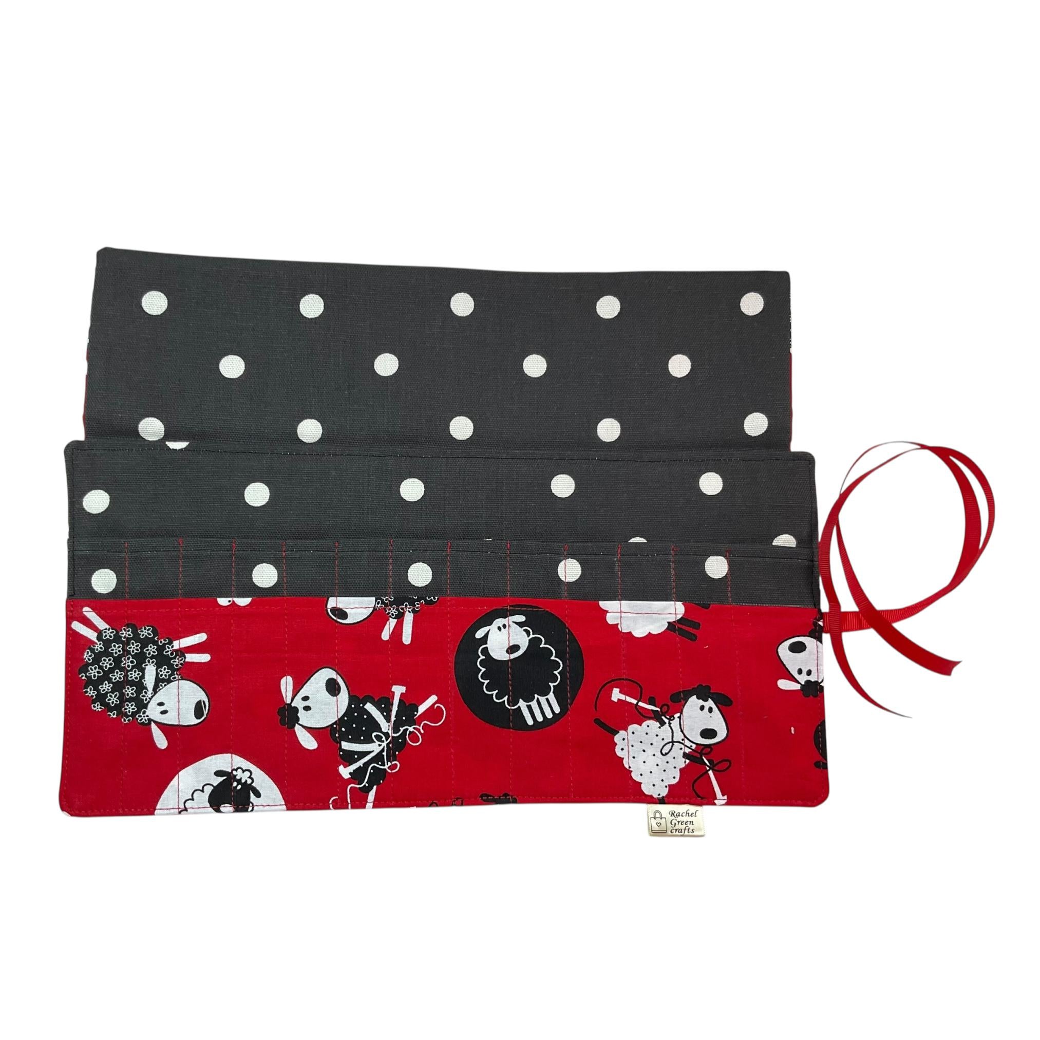 Crochet hook case with knitting sheep, ergonomic hook organiser, roll up case, Sheep lover gift, knitters gift, Crochet gift,  hook storage