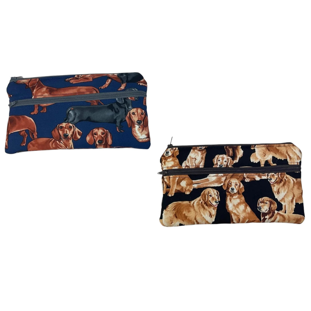 2 pocket zip pouch with various dogs breeds, double pocket case for glasses and phone holder, crafting dog lover gift, water resistant