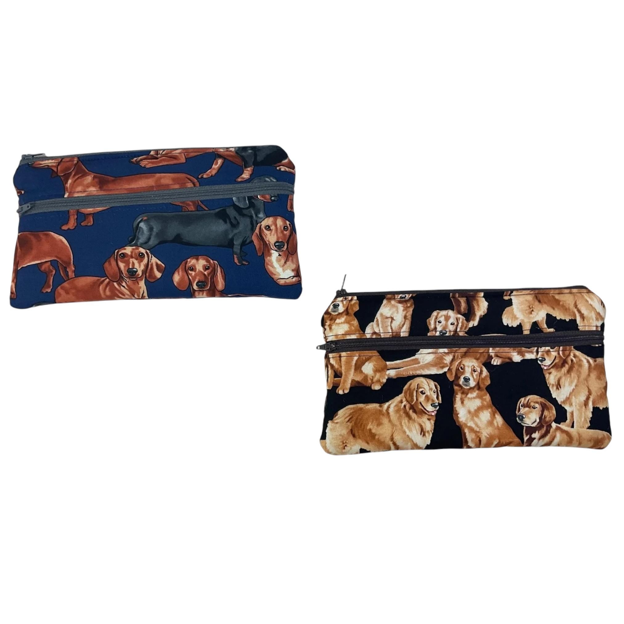 2 pocket zip pouch with various dogs breeds, double pocket case for glasses and phone holder, crafting dog lover gift, water resistant