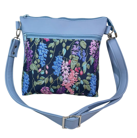 Handbag in faux Leather and floral wisteria print