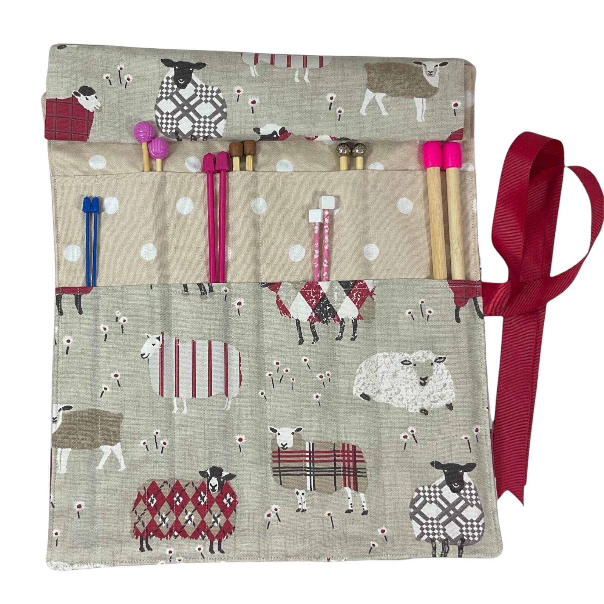 Straight knitting needle case, needle roll , sheep needle case, needle storage, knitting accessories, knitters gift,needle organiser