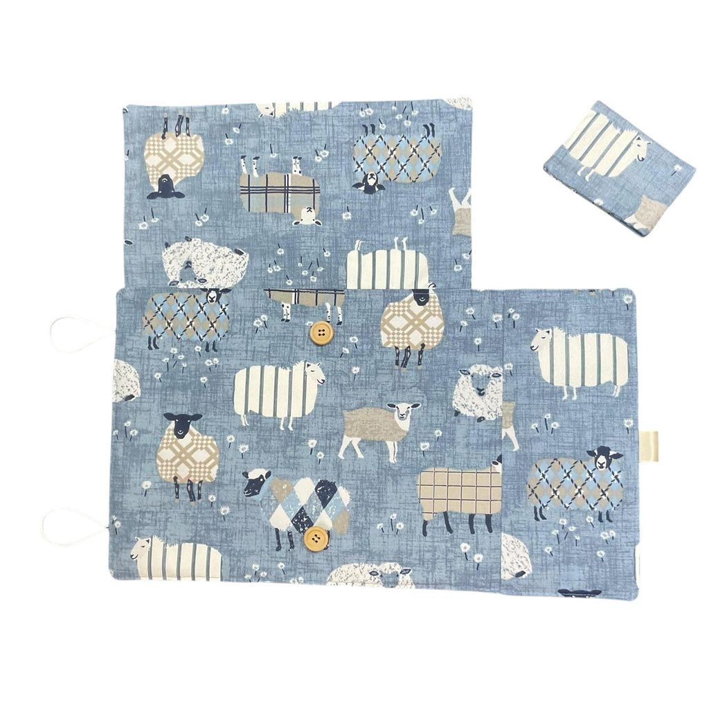 interchangeable and double pointed needle case with blue sheep, knitting needle pouch, hiya hiya case, knit pro wallet