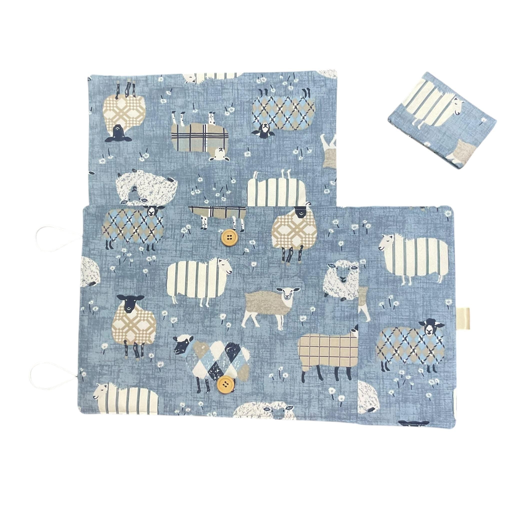 interchangeable and double pointed needle case with blue sheep, knitting needle pouch, hiya hiya case, knit pro wallet
