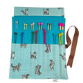 Straight knitting needle case with cats , needle roll, ribbon tie storage, knitting accessories, knitters gift, needle organiser