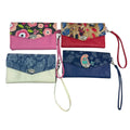 Clutch bag wristlet wallet for phone and cards/ cash, small phone bag in faux leather and floral fabric, evening clubbing purse, ladies gift