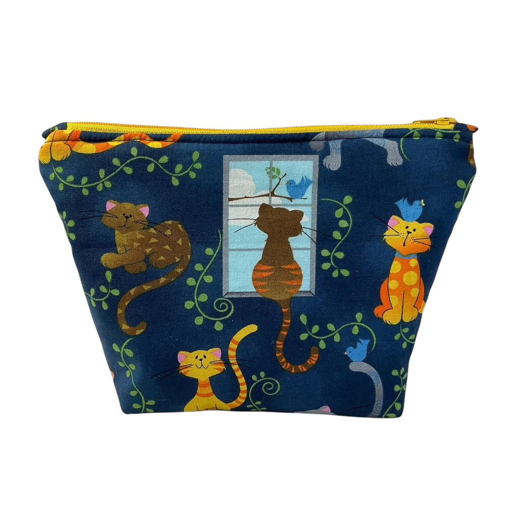 Cosmetics bag with cat print and 2 pockets,  makeup pouch, water resistant case, notions zipper pouch, cat lover gift