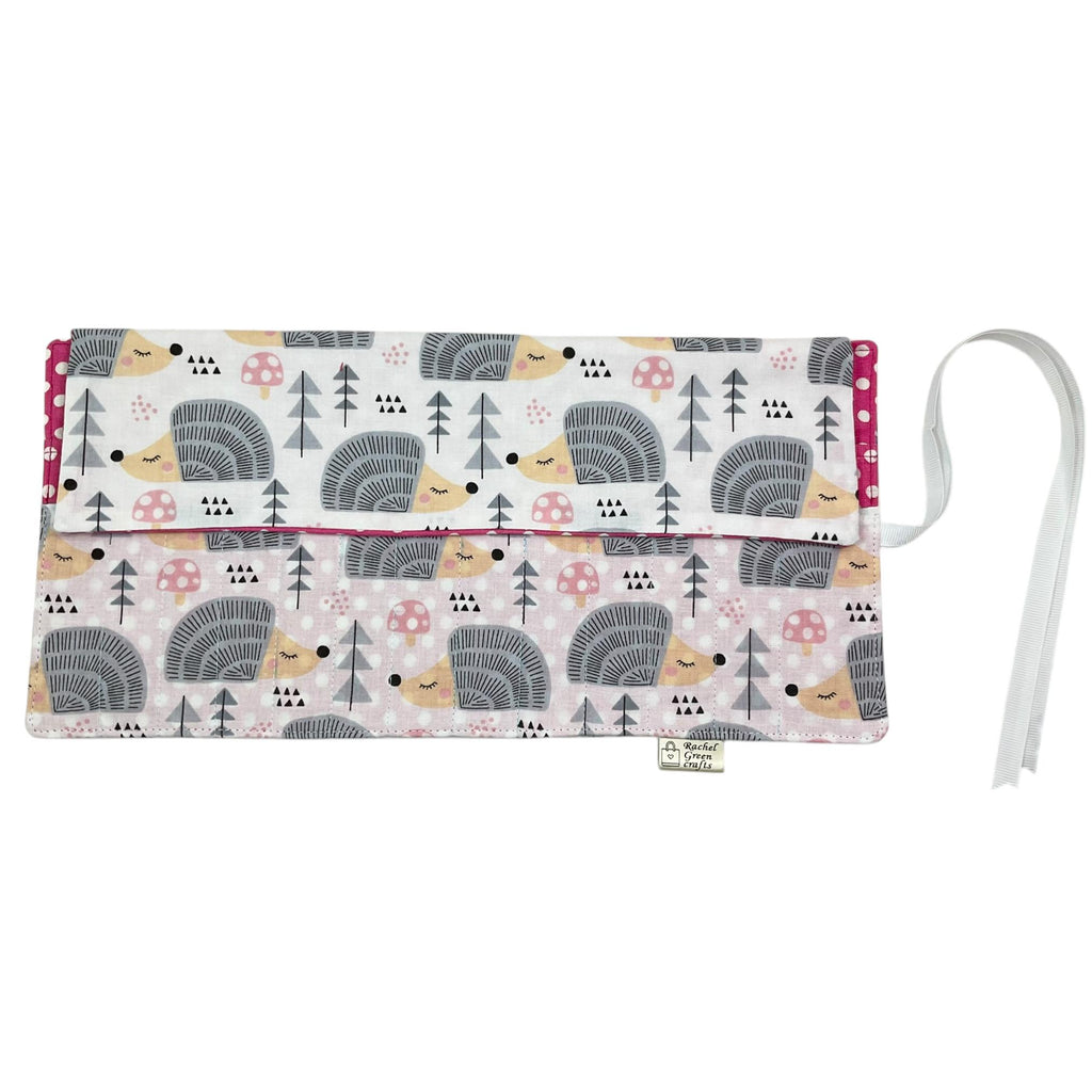 Crochet hook case with hedgehogs, Ergonomic hook organiser, roll up  case, hedgehog lover gift, knitters gift, Crochet gift, crochet storage