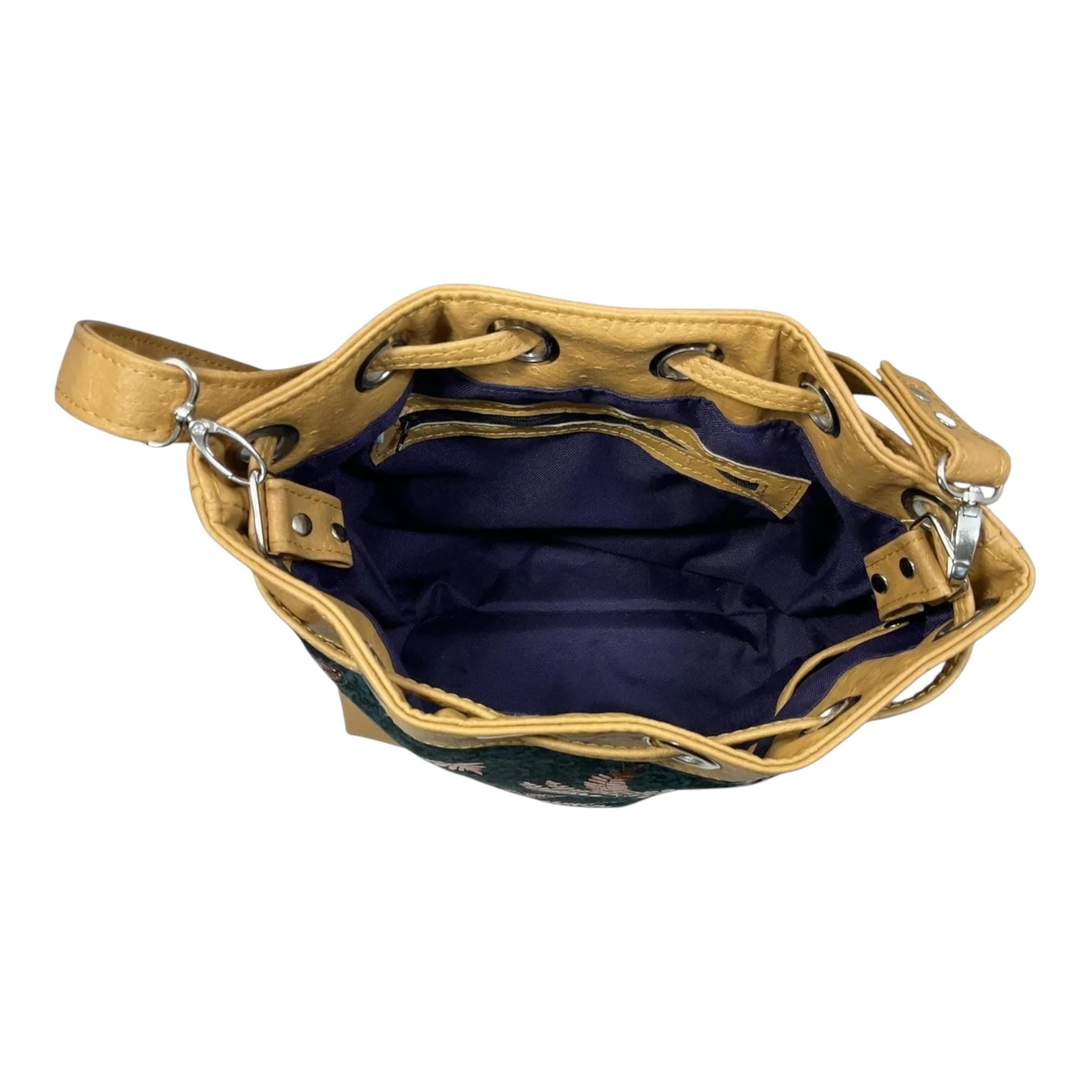Ostrich Faux Leather Crossbody Bucket Bag: Rose Gold Butterfly Print