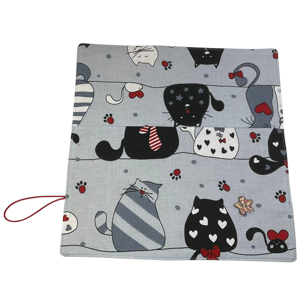 Interchangeable knitting needle case with cats, holds 2 sets, addi case, chiagoo wallet, knit pro organiser, hiya hiya pouch