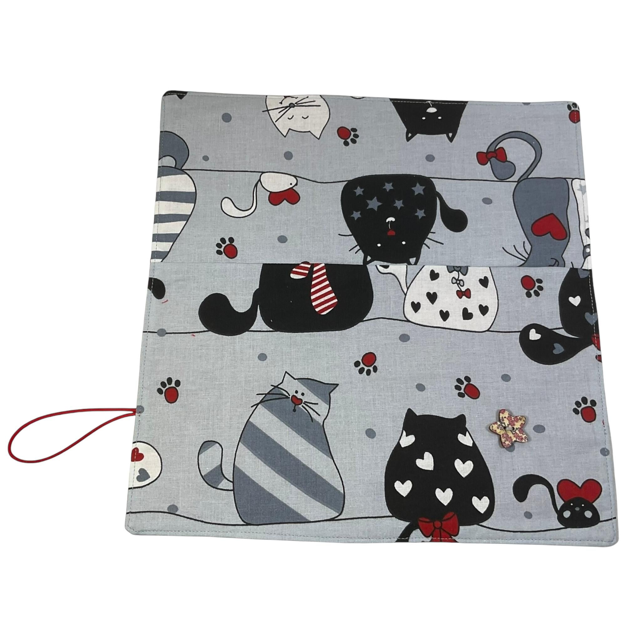 Interchangeable knitting needle case with cats, holds 2 sets, addi case, chiagoo wallet, knit pro organiser, hiya hiya pouch