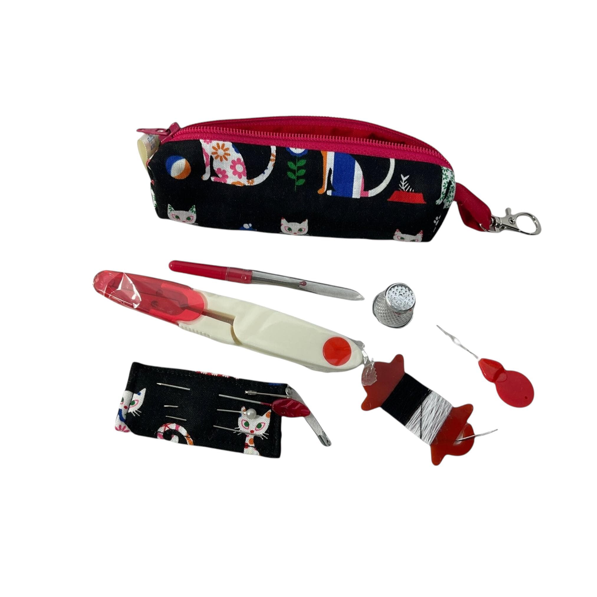 Mini sewing kit with lanyard clip , travel mending case, keyring needle case, keychain sewing notions, stocking filler, christmas gift