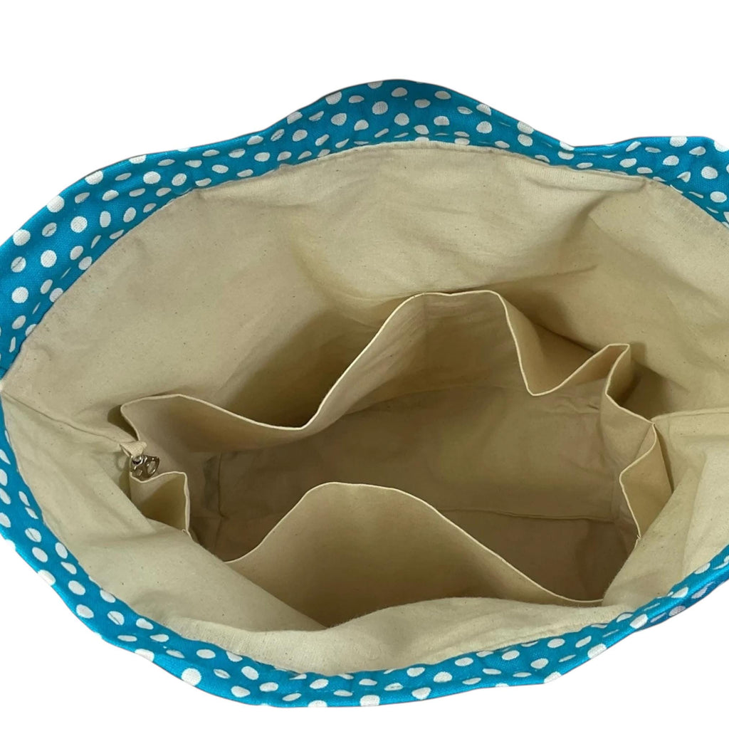 Extra Large drawstring knitting bag with sheep print, multi pockets project bag with handles