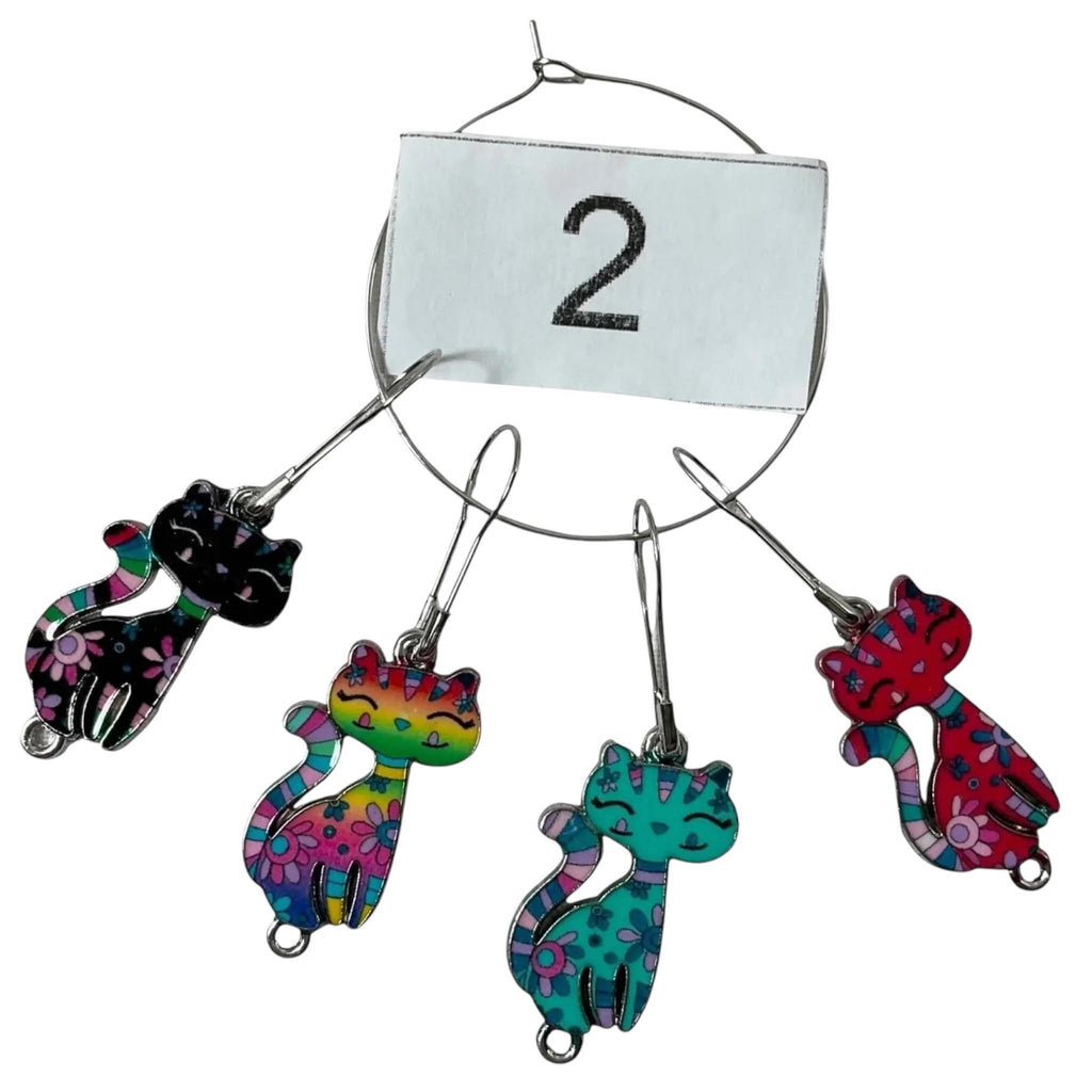 Cat Stitch markers for knitting and crochet, enamelled colourful progress charms, crochet lace markers, knitters gift , place keeper