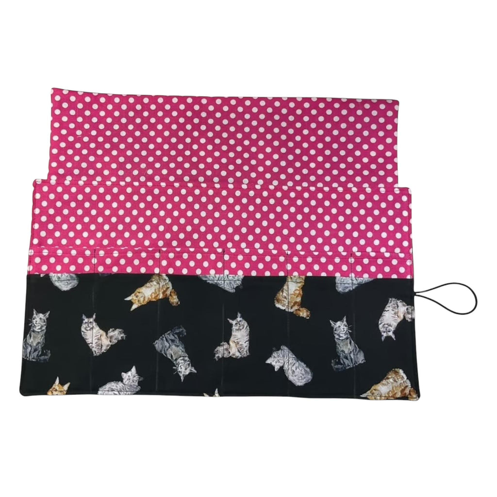 fixed Circular knitting needle case with cats, sock needles roll, needle wallet, knitters gift, needle holder,