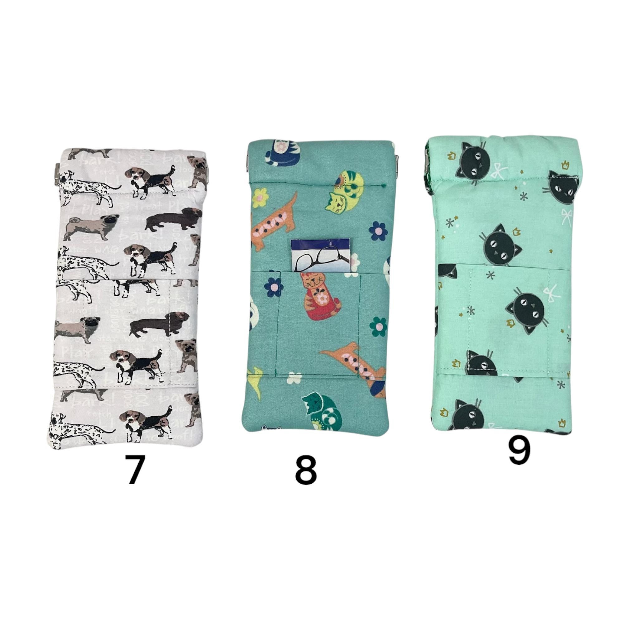 Snap shut glasses case, fabric spectacles pouch, sunglasses flex frame, ladies eyeglasses holder, women's gift, animal, children's