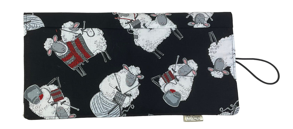 Interchangeable knitting needle case with knitting  sheep, 2 sets, addi case, chiagoo wallet, knit pro organiser pouch, hiya hiya case,