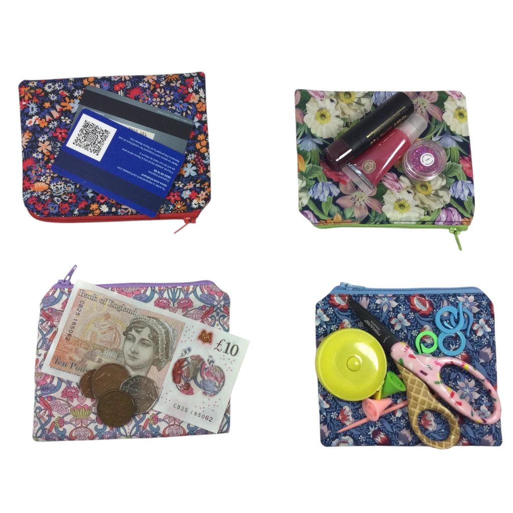 Floral Liberty Fabric Coin Purse: Handmade Zip Pouch, credit card holder,