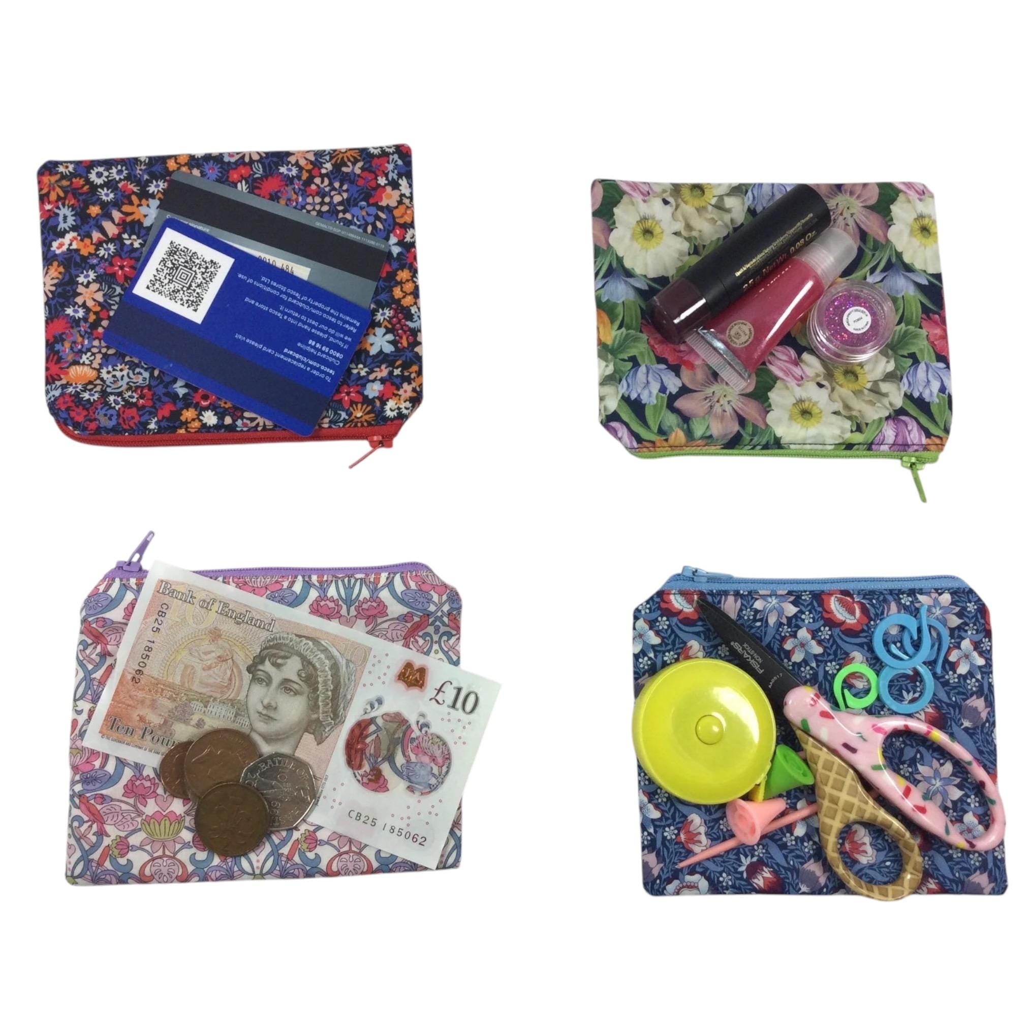 Floral Liberty Fabric Coin Purse: Handmade Zip Pouch, credit card holder,