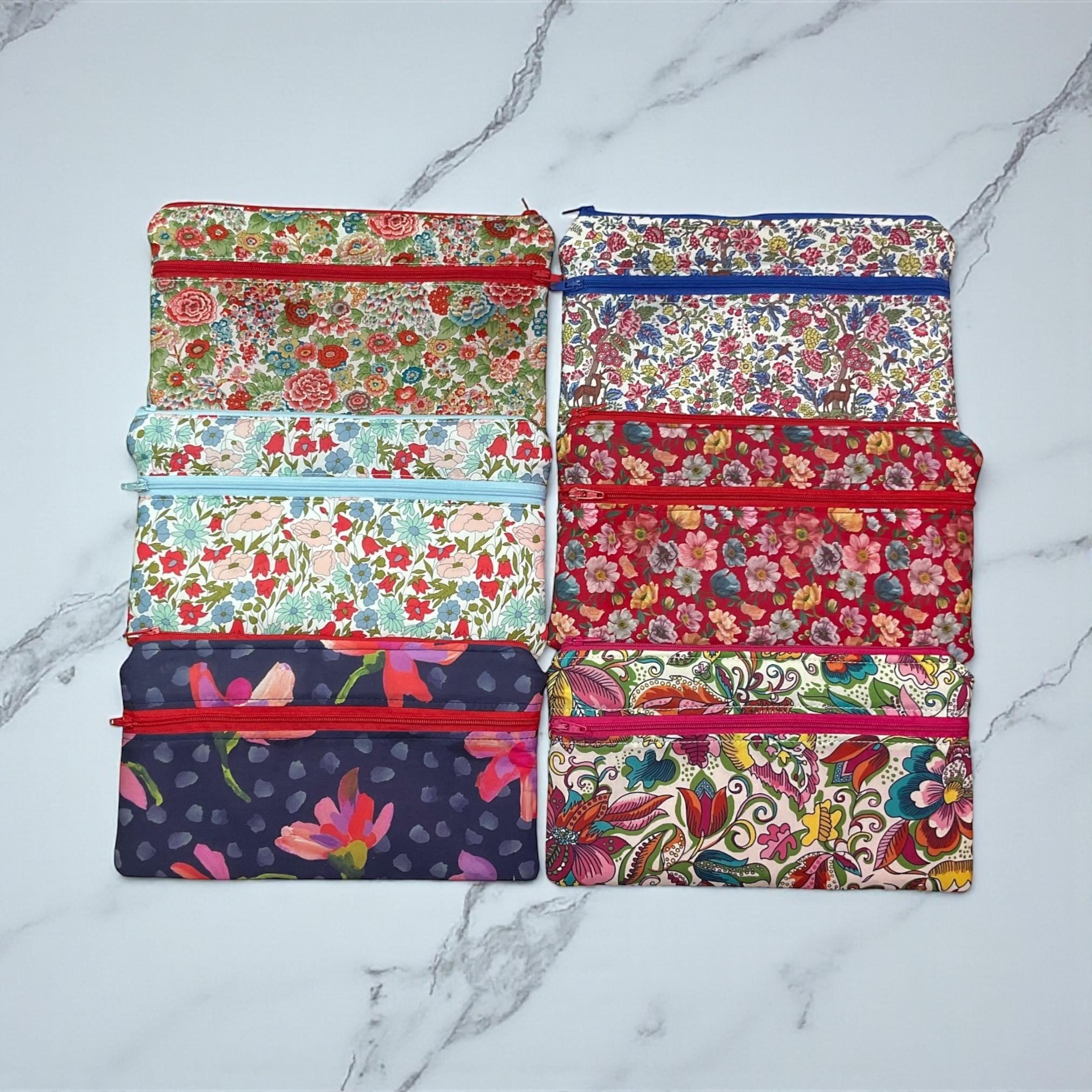 Liberty fabric two pocket pouch, double pocket cosmetics case, 2 section pencil storage, floral water resistant ladies gift, privacy