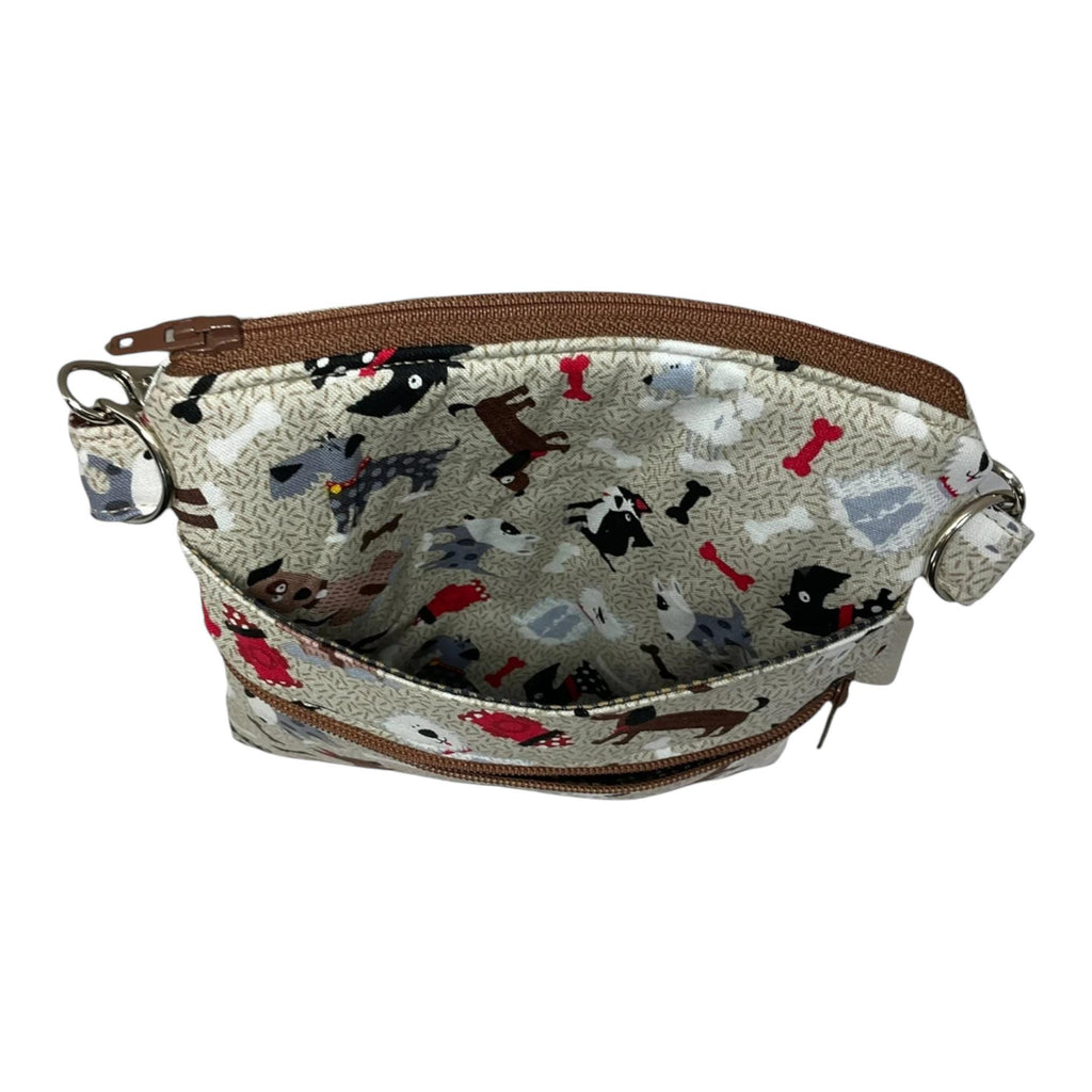 Slim phone shoulder bag with multi pockets and dog print, teen messenger phone pouch, mini clutch bag, clubbing festival bag, dog lover gift