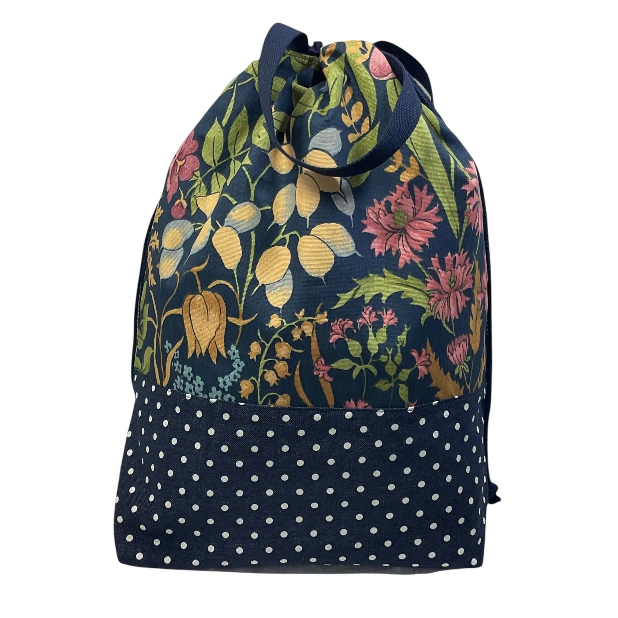 XXL  drawstring knitting bag with floral print, supersized multi pockets project bag with handles, ladies  gift