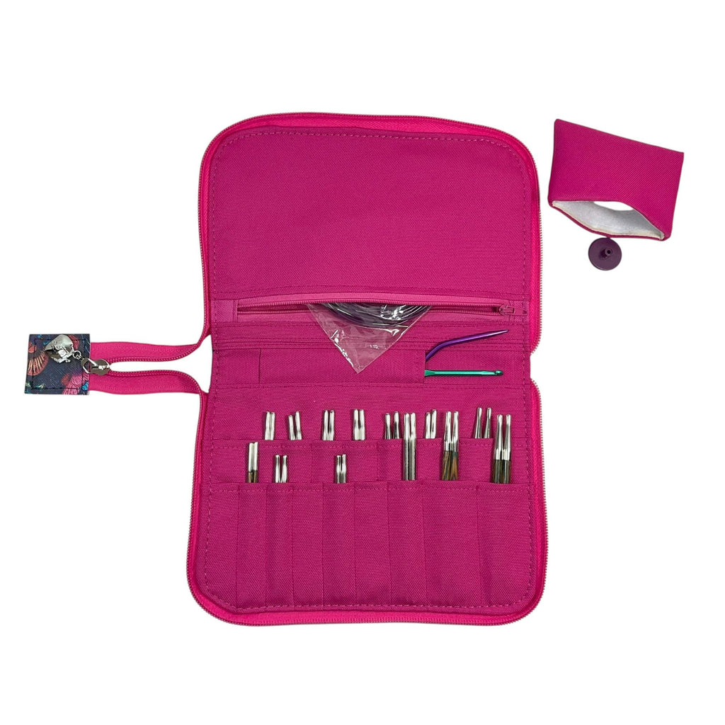 Interchangeable knitting needle case with flowers , floral addi case, chiagoo wallet, knit pro organiser pouch, hiya hiya case,